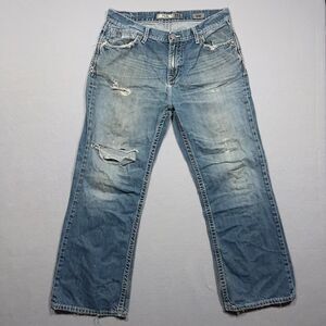 BKE Buckle Jeans Men 34R Tyler Straight Leg Destroyed Distressed Stretch‎ Denim
